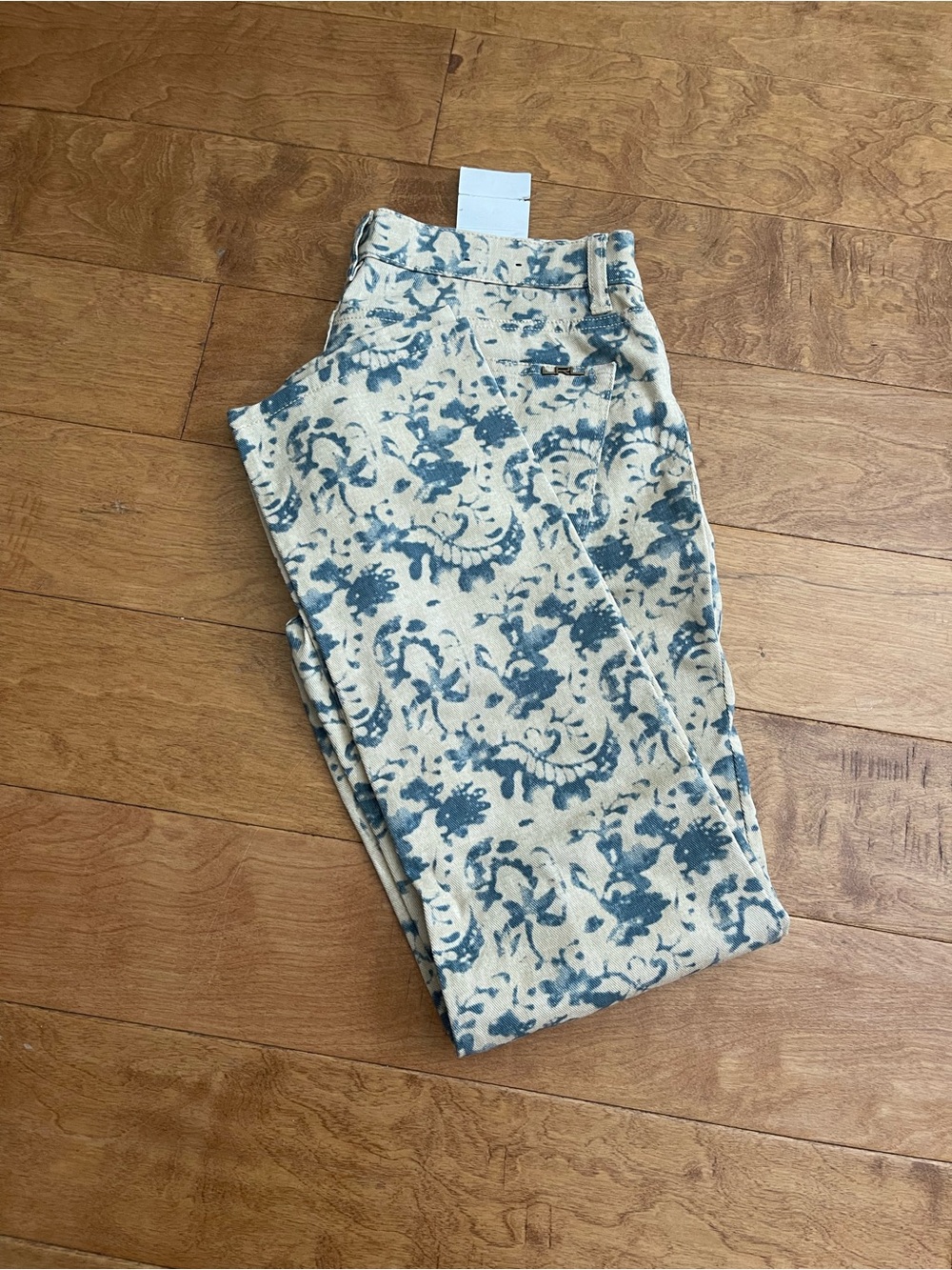 New Ralph Lauren Cream and Slate Blue Floral Print Pants